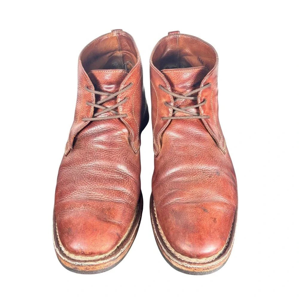 John Varvatos Chukka Boots Brown Leather Lace Up Distressed Rugged Gorpcore 10